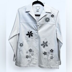 Alfred Dunner‎ White Dressy Embroidered Jacket with Black Floral Design size 8